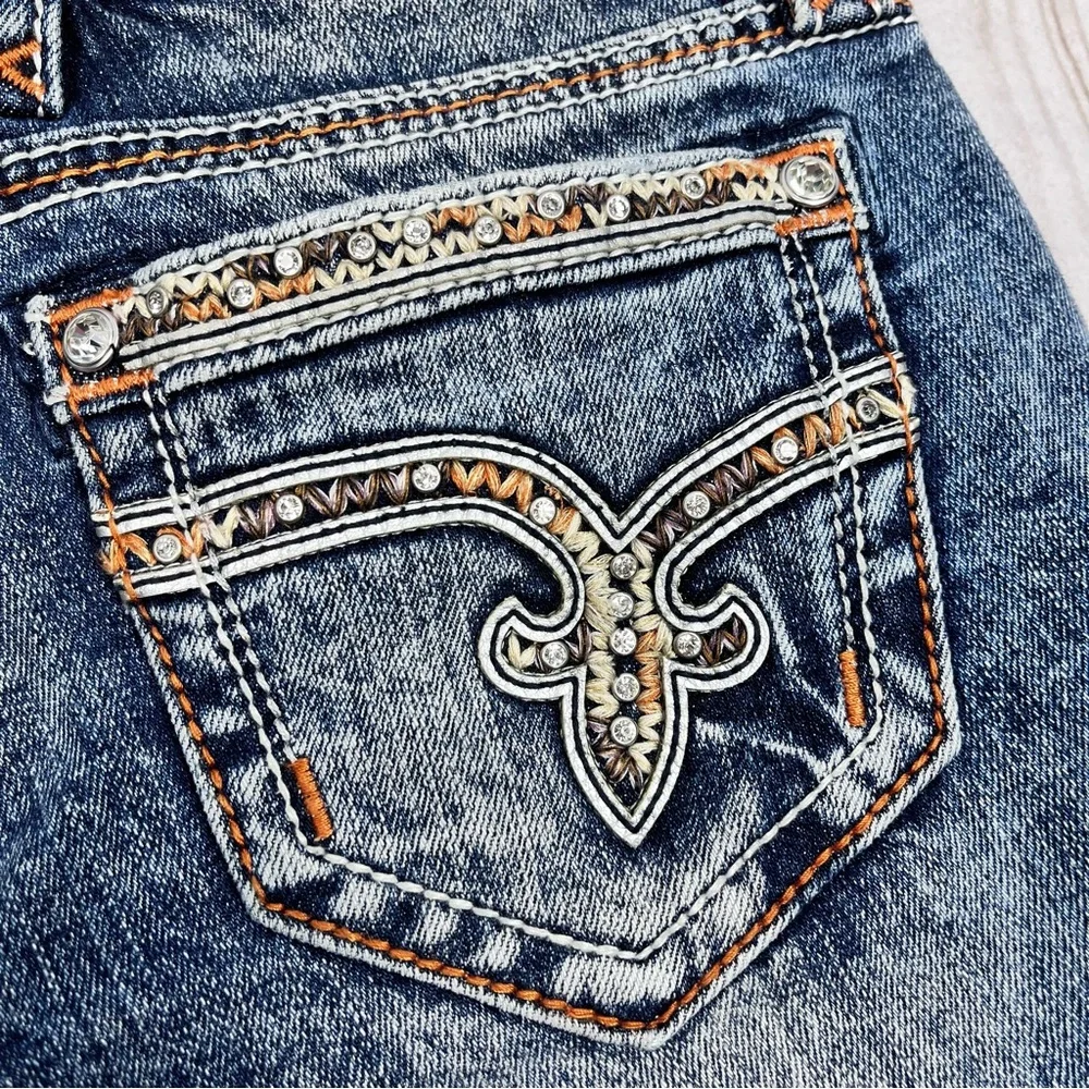 Rock Revival Nancy Bermuda Stretch Denim Shorts Distressed Blue Sz 25